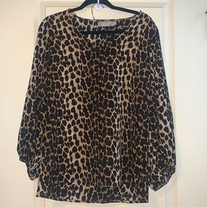 Women’s leopard chiffon V-neck blouse